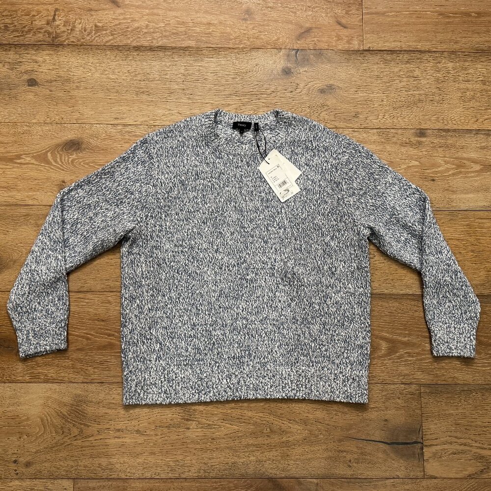 Theory Mauno Crewneck Sweater Men's XL Ice Blue Multi Long Sleeve NWT $365